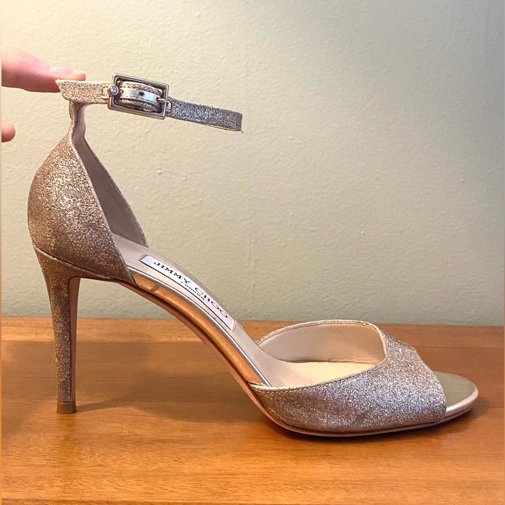 Jimmy Choo Women Annie 85 High-Heel Ankle Strap Sandals Platinum Ice US 8.5